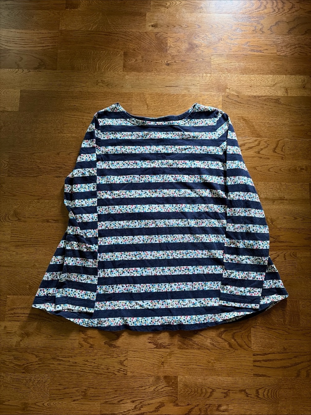 Joules Harbour Tunic Shirt Top Long Sleeve Cotton Navy Blue Striped Ditsy Dot L